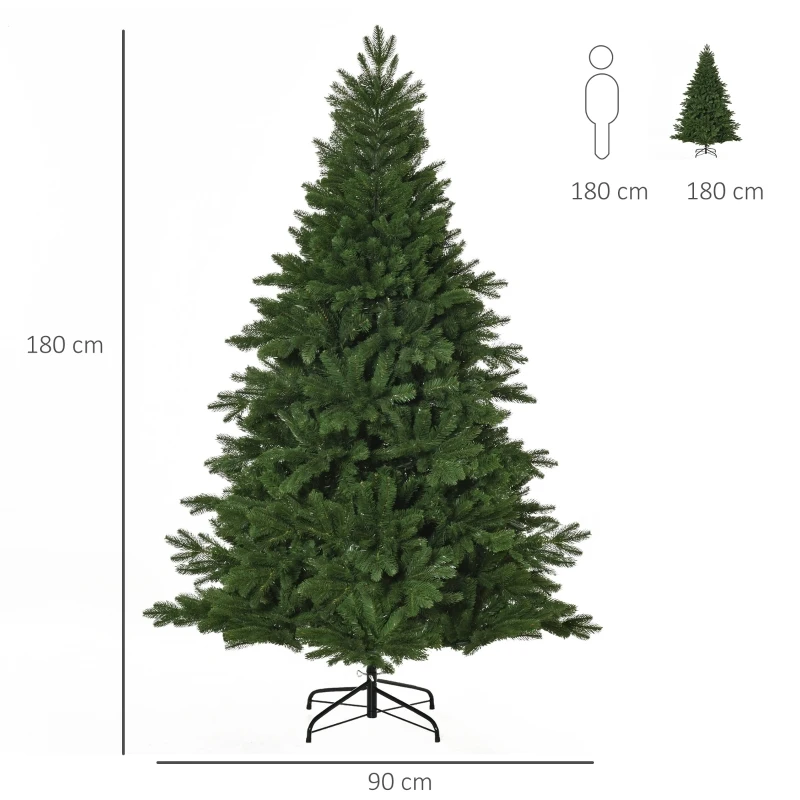 HOMCOM künstlicher Weihnachtsbaum 1,8 m Christbaum Tannenbaum PVC PE Metall Grün Ø90 x 180 cm