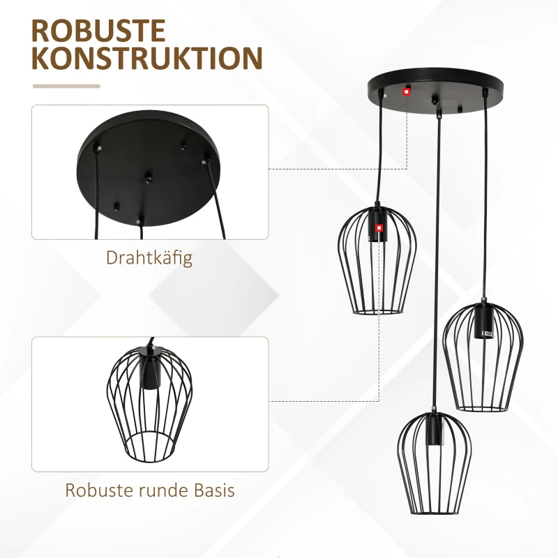 Lampa wisząca HOMCOM nowoczesne, geometryczne lampy wiszące, żyrandol, metal, kolor czarny Ø38 x wys. 145 cm