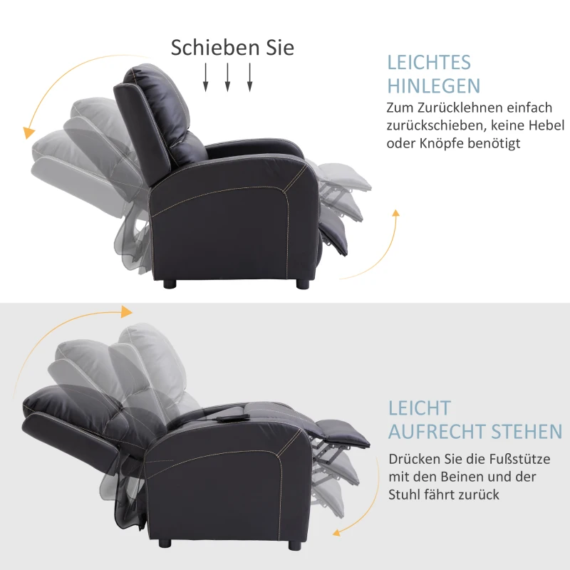 HOMCOM Massagesessel TV-Sessel elektrisch Relaxsessel Wohnzimmersessel 165°-Neigung PU  Metall Schwarz 70 x 88 x 100 cm