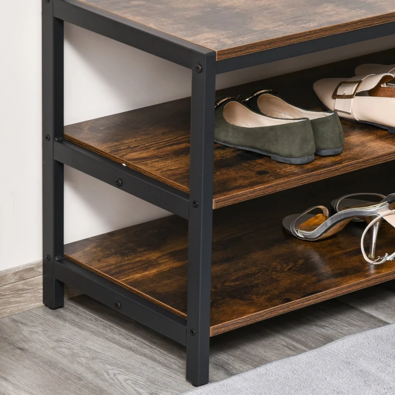 Wieszak na ubrania HOMCOM z 12 haczykami i półkami na buty wieszak ścienny stalowy brązowy+czarny 100 x 40 x 184 cm