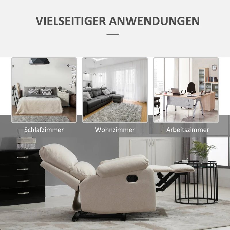 HOMCOM Liegesofa Relaxsessel Liegesessel TV Sessel Einzelsofa 150° neigbar Fernsehsessel Leinen 79 x 92 x 97 cm