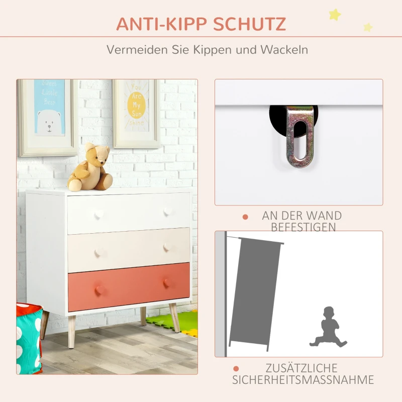 HOMCOM szafka dziecięca z 3 szufladami MDF różowy