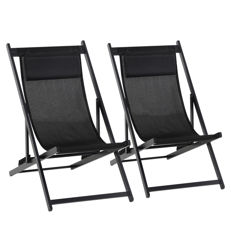 Outsunny Zweiteiliges Klappstuhl-Set Klappbarer Gartenstuhl Alu Schwarz
