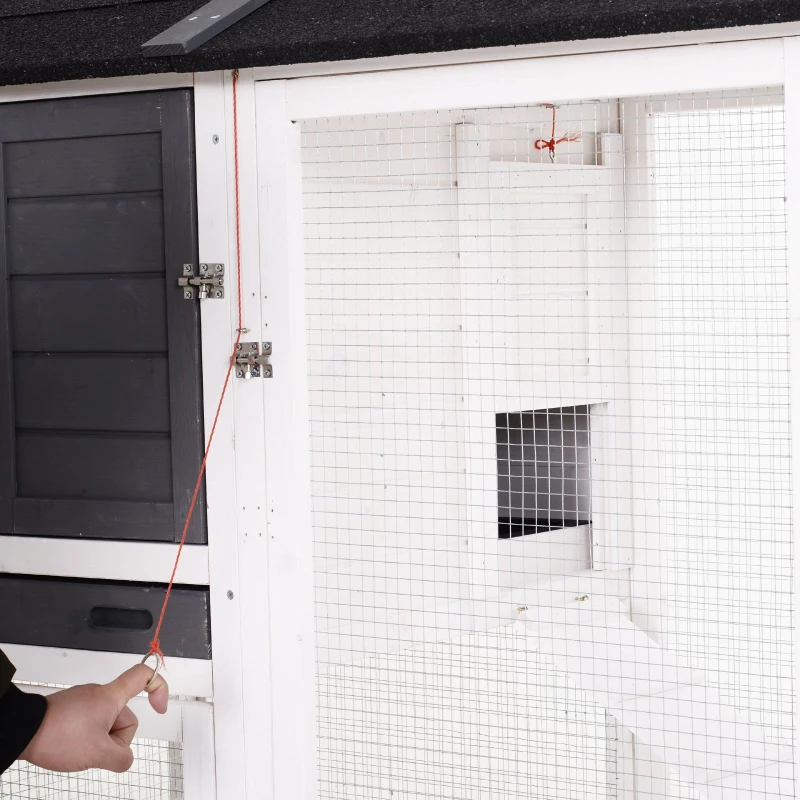 PawHut Hühnerstall mit Nistkasten, Laufstall Auslauf Geflügelstall mit Stange Massivholz Weiß 168 x 80 x 111 cm