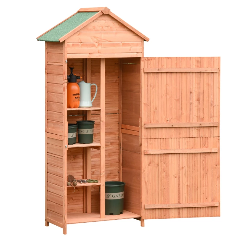 Outsunny 4-Tier Lockable Outdoor Garden Utility Gardener Tool Kit Storage Cabinet Wood Color