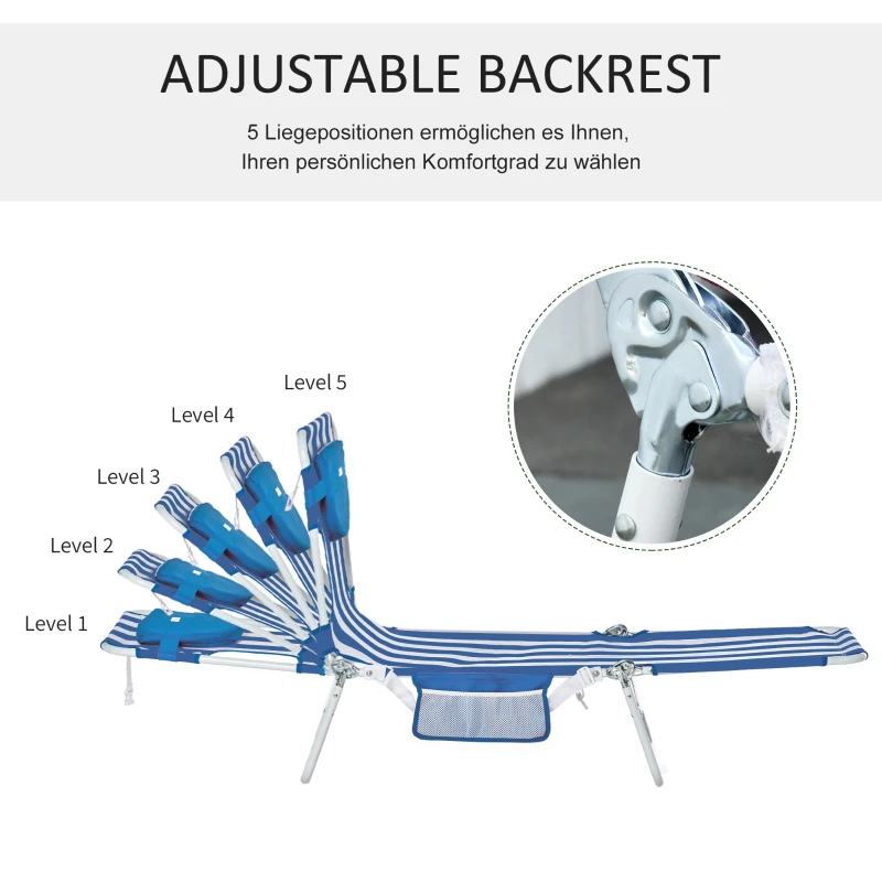 Outsunny 2er-Set Sonnenliege Gartenliege mit Leseöffnung 5-stufig einstellbar Gartenmöbel PVC-Gewebe+Metall Blau+Weiß 182 x 55 x 28 cm
