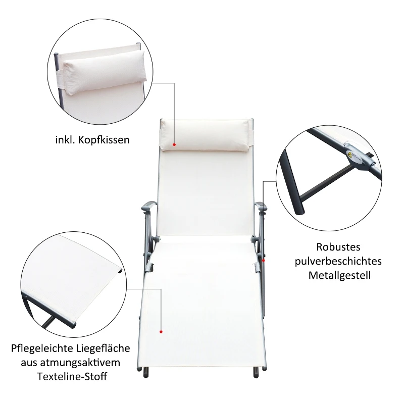 Outsunny ligbank strandbed ligbank voor buiten relax ligbed inklapbaar met kussen strand metaal + stof crèmewit 137 x 63,5 x 100,5 cm | Aosom.nl