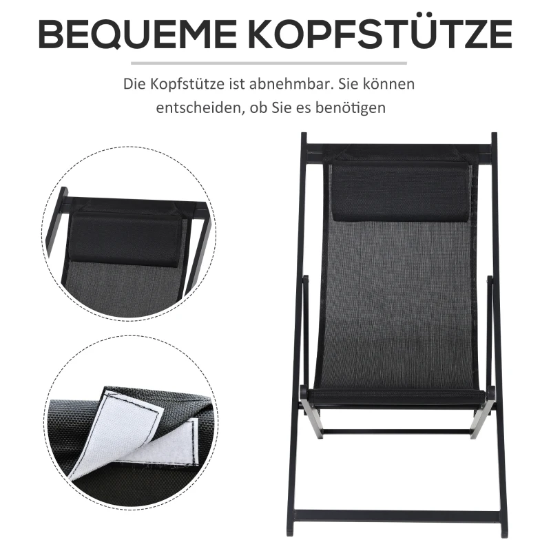 Outsunny Zweiteiliges Klappstuhl-Set Klappbarer Gartenstuhl Alu Schwarz