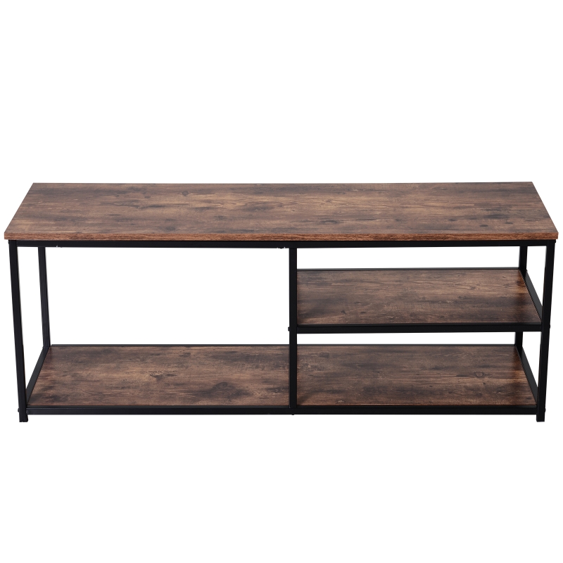 Homcom Meuble TV design industriel dim. 120L x 40l x 45H cm grand plateau 2 étagères panneaux particules coloris boisé métal noir