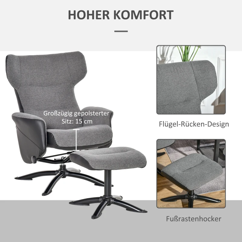 HOMCOM Liegesessel mit Fußstütze Ottomane Grau
