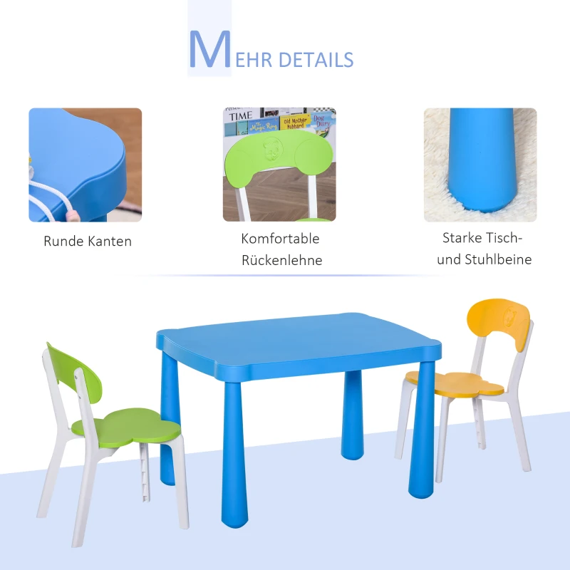 HOMCOM 3-tlg. Kindersitzgruppe mit Kindertisch 2 Stühle für 2-8 Jahre Kindermöbel PP-Kunststoff Bunt 76,5 x 54,5 x 49,5 cm