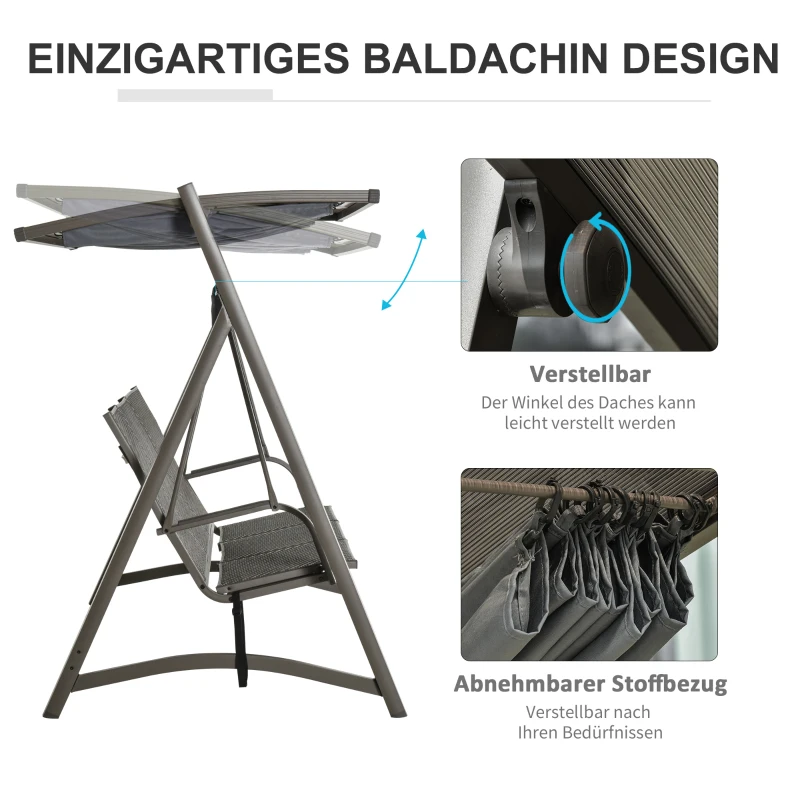 3-osobowa rattanowa huśtawka z dachem huśtawka ogrodowa z regulowanym dachem aluminium