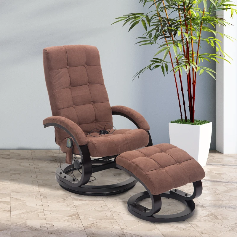 HOMCOM Massagesessel mit Wärmefunktion und Hocker | Kunstwildleder, Holz | 66,5 x 86 x 115 cm | Braun