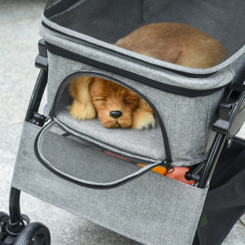 PawHut Hundewagen Hundebuggy Katzenbuggy mit vier Rädern klappbar Hunde Katze Oxford Grau 97 x 62 x 105 cm