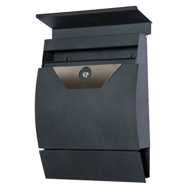 HOMCOM Briefkasten Postkasten Wandbriefkasten mit Zeitungsfach abschließbar 2 Schlüssel Stahl Grau 35 x 9,5 x 44,5cm
