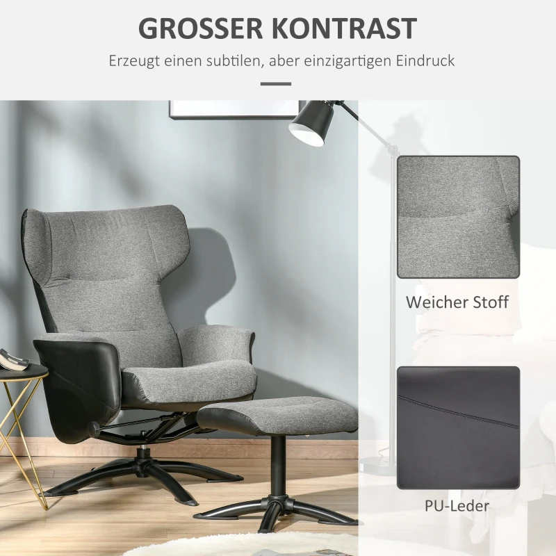 HOMCOM Liegesessel mit Fußstütze Ottomane Grau