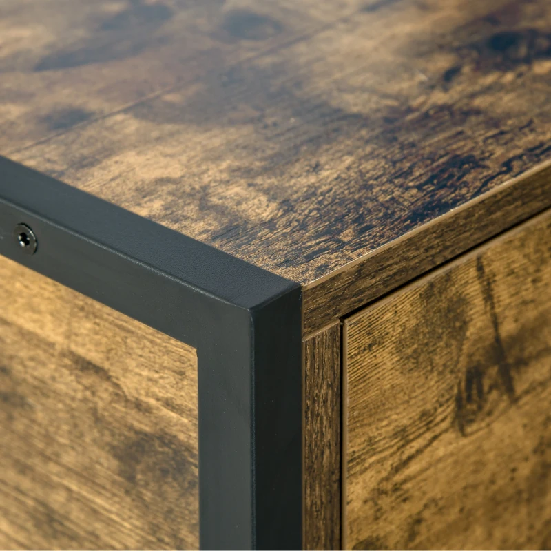 HOMCOM Konsolentisch mit 2 Schubladen Ablageboden Industriedesign Flurtisch Beistelltisch Sideboard für Wohnzimmer Flur Metall Rustikal-Braun 110 x 40 x 80 cm