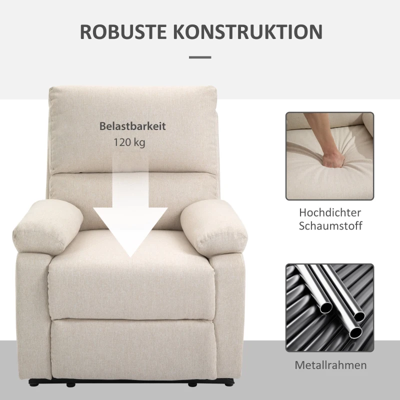 HOMCOM Liegesofa Relaxsessel Liegesessel TV Sessel Einzelsofa 150° neigbar Fernsehsessel Leinen 79 x 92 x 97 cm