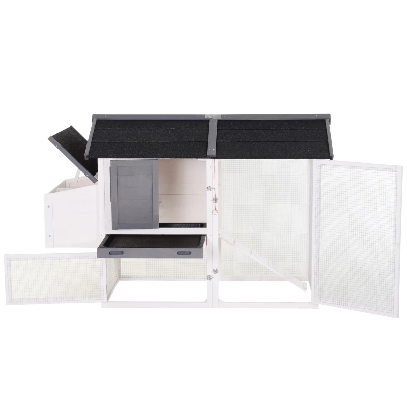 PawHut Hühnerstall mit Nistkasten, Laufstall Auslauf Geflügelstall mit Stange Massivholz Weiß 168 x 80 x 111 cm