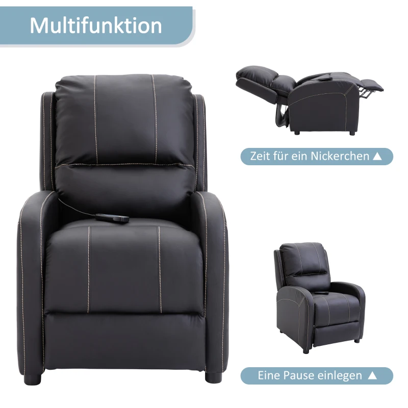 HOMCOM Massagesessel TV-Sessel elektrisch Relaxsessel Wohnzimmersessel 165°-Neigung PU  Metall Schwarz 70 x 88 x 100 cm