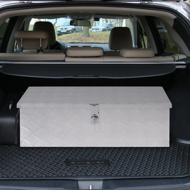 HOMCOM Skrzynka na narzędzia bezpieczna z zamkiem Skrzynka narzędziowa Walizka narzędziowa przenośna aluminium kolor srebrny