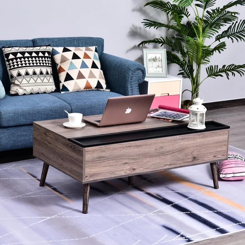 HOMCOM Couchtisch mit erhöhbarer Tischplatte Kaffeetisch Wohnzimmer mit Stauraum Spanplatte 110 x 65 x 39,3 cm
