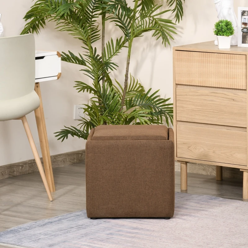 HOMCOM Sitzhocker mit Stauraum, Fußhocker, Polsterhocker, abnehmbarer Deckel, Bezug in Leinenoptik, 42 x 42 x 41 cm, Braun