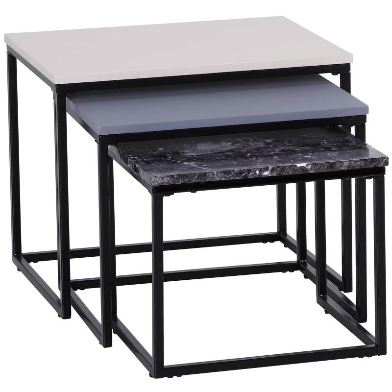 HOMCOM® 3er Set Couchtisch Satztisch Beistelltisch Kaffeetisch Metallfuß MDF 3 Farbe 55 x 40 x 45 cm/48 x 37 x 40 cm/41 x 34 x 35 cm