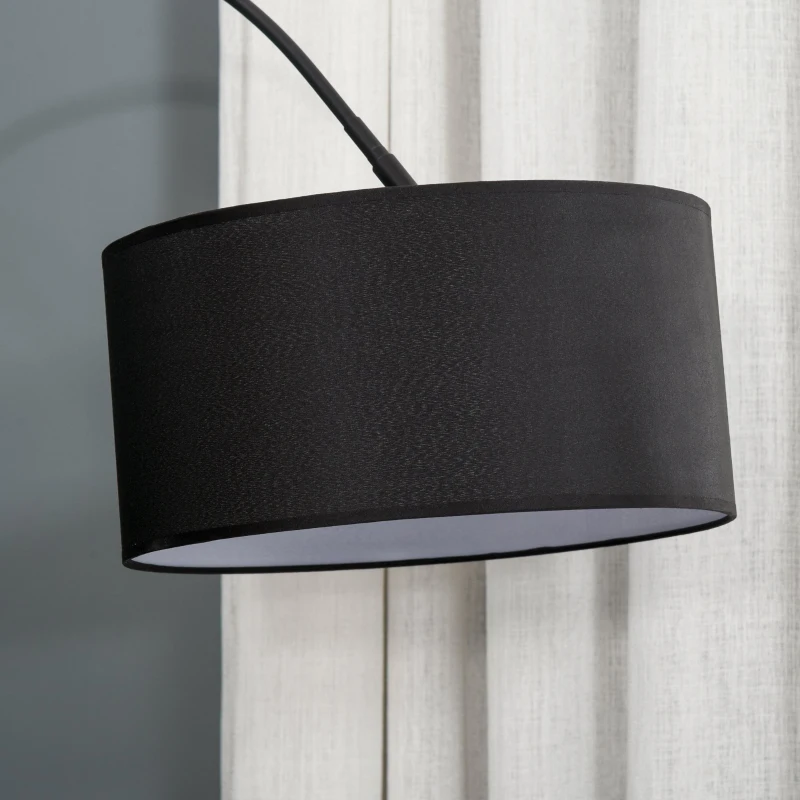 HOMCOM Stehleuchte mit 180° flexiblem Lampenschirm und verstellbarem Mast, mit rundem Metallsockel, Schlafsaal, Schwarz, Metall, Polyestergewebe, 97L x 33,5B x 179H cm