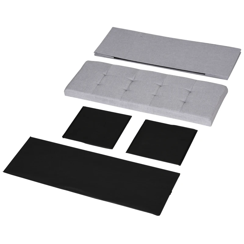 HOMCOM Pufa siedzisko z przestrzenią do przechowywania, skrzynia z podziałką, składana, z tkaniną jutową, pianka, szary, 110 x 38 x 38 cm