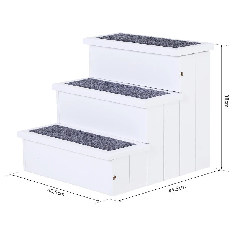 Schody dla zwierząt domowych z wykładziną dywanową Schody dla psa Pomoc przy wchodzeniu schowek drewno sosnowe biały