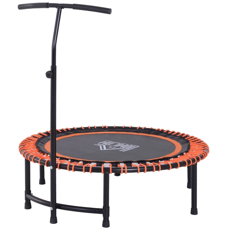 HOMCOM 45” Round Mini Trampoline Rebounder Indoor Outdoor Mini Jumper with Adjustable Handle Orange