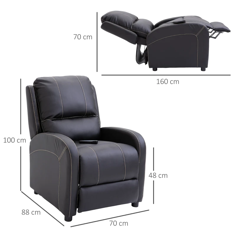 HOMCOM Massagesessel TV-Sessel elektrisch Relaxsessel Wohnzimmersessel 165°-Neigung PU  Metall Schwarz 70 x 88 x 100 cm