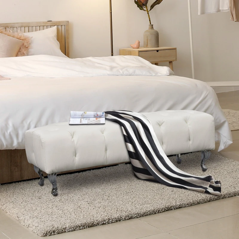 HOMCOM Polsterbank Sitzbank Truhenbank Lounge Retro, Kunstleder+Metall, Weiß, L117xB47xH40cm