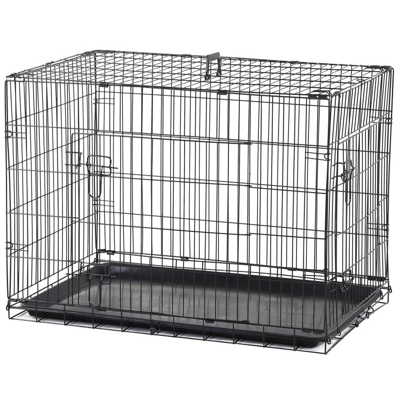PawHut Hunde Transportkäfig Transportbox Drahtkäfig Hundebox Käfig Schwarz 91 x 61 x 67 cm