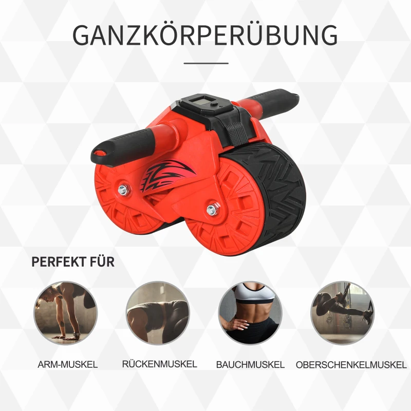 HOMCOM AB Roller Bauchtrainer Bauchroller Bauchmuskeltraining inkl. Kniematte Display ABS Gummi Rot 40 x 25 x 16 cm