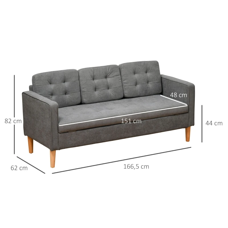 Sofa 3 osobowa tkanina sofa dwuosobowa zdejmowana z poduszkami gumwood bawełna szary HOMCOM®