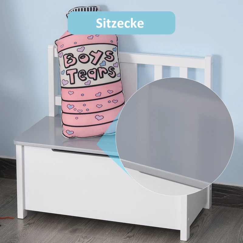 HOMCOM Speelgoedkist zitbank met opbergruimte kistbank massief houten poten grijs