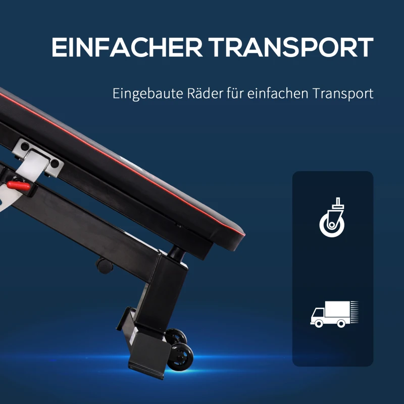 HOMCOM halterbank krachtstation met 3 niveaus verstelbaar zitkussen trainingsbank gewicht tot 200 kg staal kunstleer zwart + rood 150 x 60 x 50-127 cm