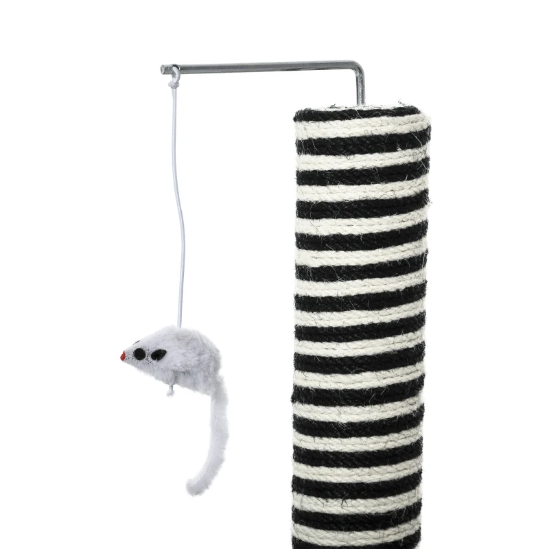 Pawhut Katzenbett, Katzen Bettchen Gross, Katzenfangpfosten und Spielzeug-Maus, MDF, Tannenholz, Oxford-Tuch, Sisal, Weiß+Grau+Natur, 56x56x62,5 cm