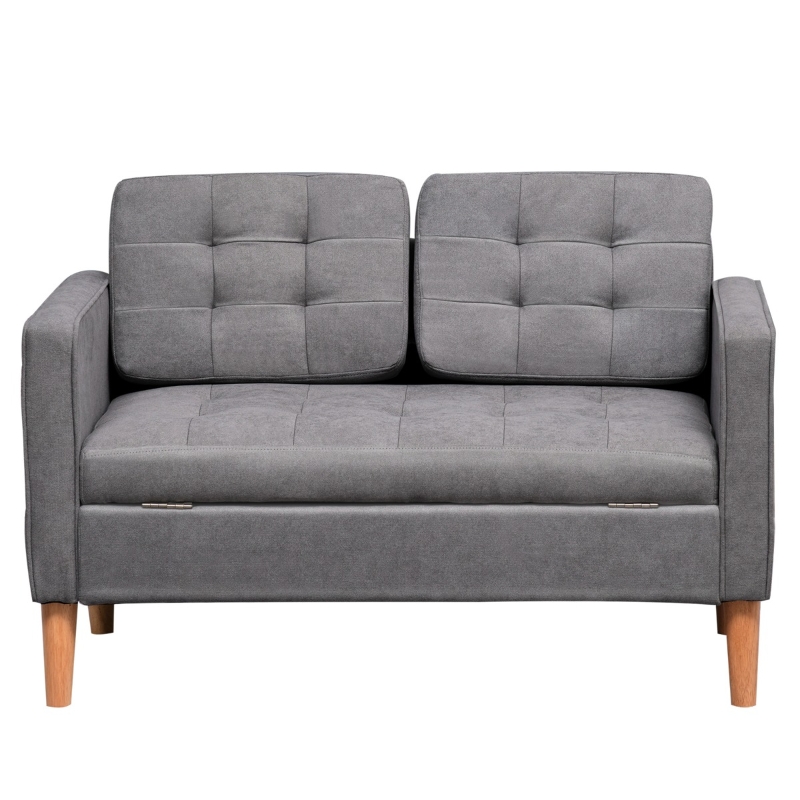 HOMCOM 2-Sitzer Sofa Stoffsofa Doppelsofa abnehmbar mit Kissen Gummiholz Baumwoll Grau 117 x 62 x 78 cm