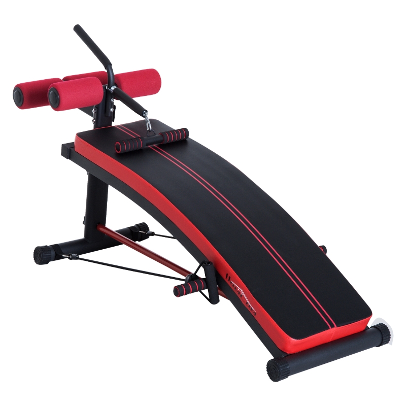 HOMCOM Trainingsbank Sit-Up-Bank Bauchtrainer Multifunktion mit Trainingsbändern Fitness Stahl Schwarz 139 x 58 x 71-81 cm