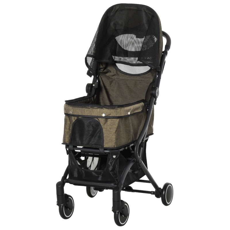 PawHut Hundewagen Hundebuggy Buggy für Hunde und Katzen Haustierwagen mit Klappfunktion Einkaufstasche Alu Braun 80 x 53 x 101 cm