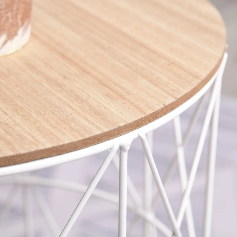 HOMCOM Set van 2 bijzettafels salontafel metalen mand rond opbergruimte