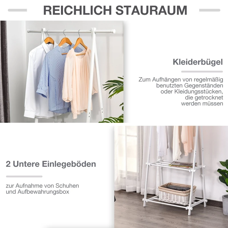 HOMCOM wieszak na ubrania z półką na buty, drążek na ubrania, wieszak do garderoby, stal, biały, 107,5 x 45 x 150