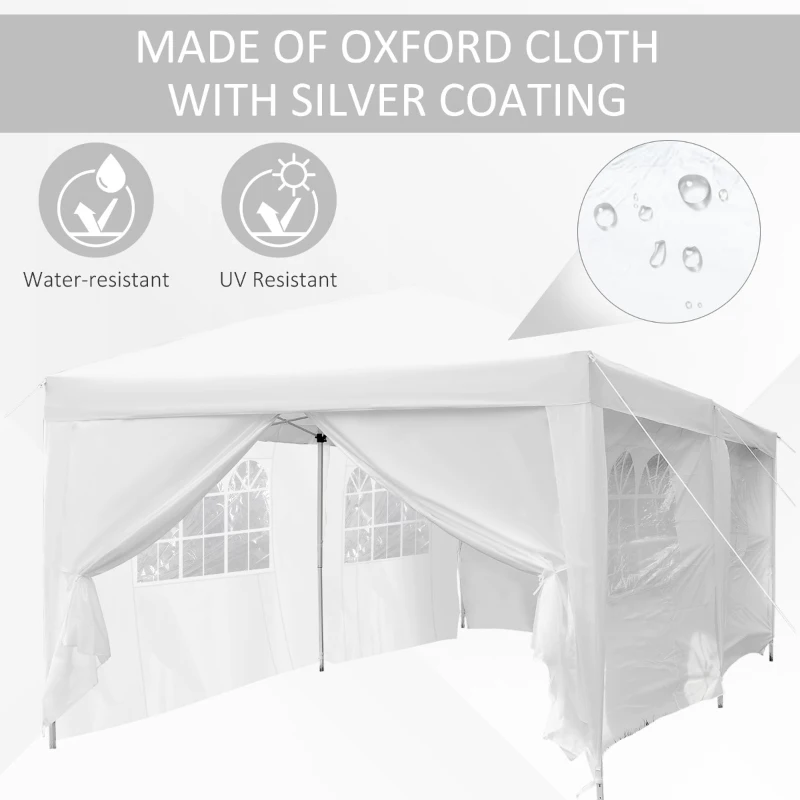Outsunny 3 x 6 m Pop Up Gazebo with Sides and Windows, Height Adjustable Wedding Camping Party Tent Canopy Marquee with Storage Bag for Garden, Event, White