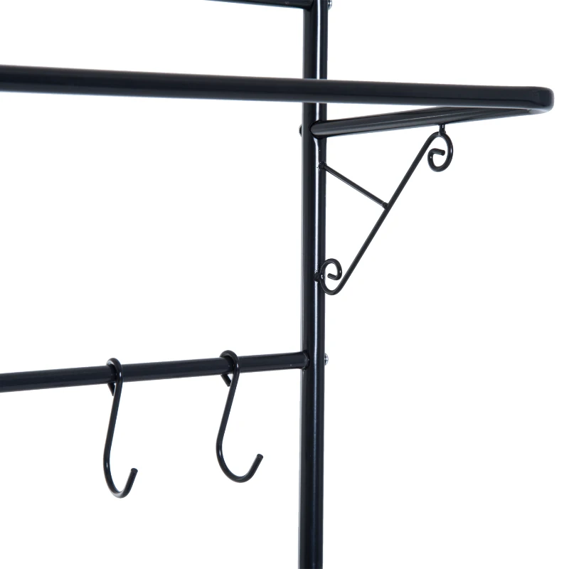 HOMCOM Garderobenständer Kleiderständer Garderobe mit 3 Schuhablagen 5 Haken Flur Stahl Schwarz L60 x B35 x H175cm