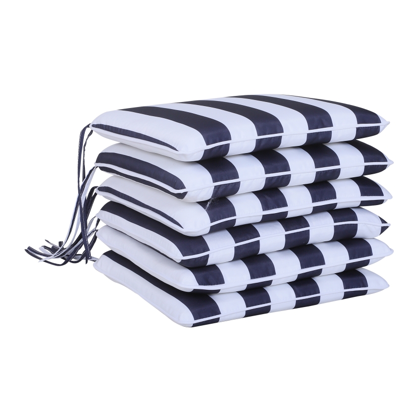 Outsunny 6er-Set Sitzkissen Stuhlkissen Bodenkissen Polsterkissen Sitzauflage abnehmbar Bezug Polyester + Baumwollfaser Blau + Weiß 42 x 42 x 5 cm