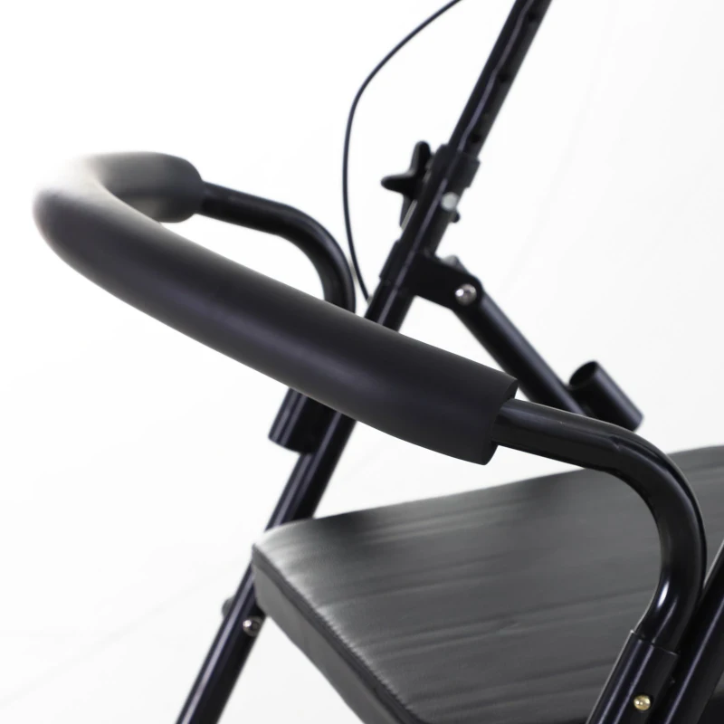 HOMCOM Rollator mit Stuhl, Faltbarer Gehwagen, Gehhilfe, Mobilität, mit Stauraum, mit Bremse, 4-stufig verstellbare Griffe, Leichtgewicht, Metall Schwarz 57,5 x 87 x 82-90 cm