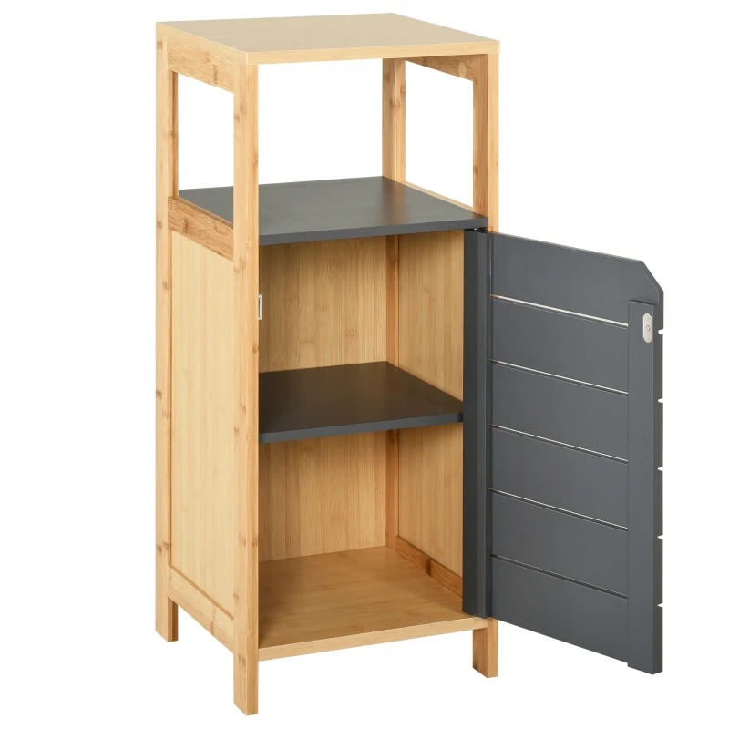 HOMCOM Badzimmerschrank Badeschrank Multifunktionsschrank 3-Stöckig Einstellbar MDF+Bambus Grau 32x30x80 cm